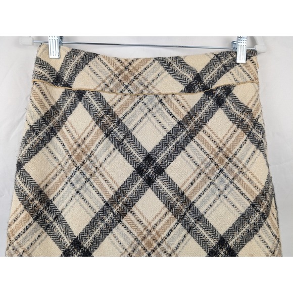Ann Taylor Wool Plaid A Line Skirt Petite 6P Cream Tan Preppy Ivy Schoolgirl - Picture 3 of 11
